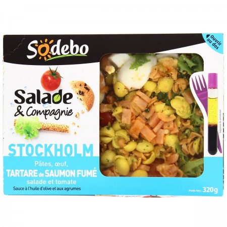 Salade & Compagnie Stockholm pâtes, oeuf, tartare de saumon, tomate